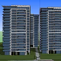 Modern High Rise Apartment Building With Glass Facade And Palm Trees