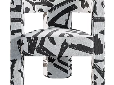 Modern Accent Chair With Black And White Abstract Brushstroke Pattern Upholstered Design 3d model