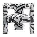 Modern Accent Chair With Black And White Abstract Brushstroke Pattern Upholstered Design