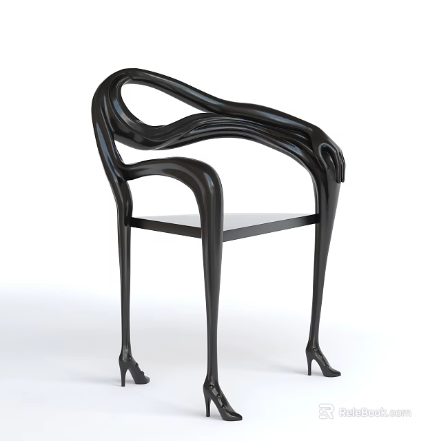 Sleek Black Modern Single Chair With Curved Lines And High Heel Shaped Legs 3d model 