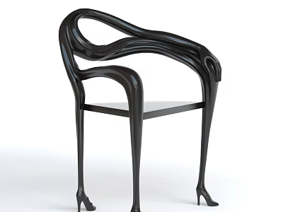 Sleek Black Modern Single Chair With Curved Lines And High Heel Shaped Legs 3d model
