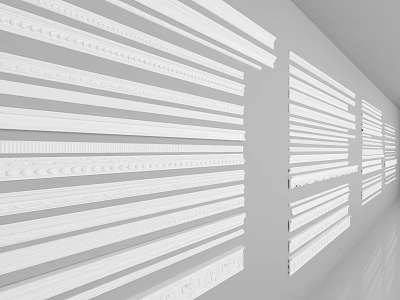 White Decorative Molding Display On Gray Wall With Various Styles And Designs 3d model