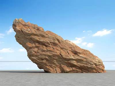 Large Textured Rock Formation Against Blue Sky With White Clouds And Gray Floor 3d model