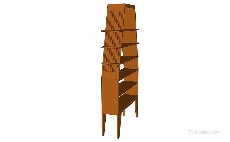 Brown Wooden Bookcase With Tiered Shelves And Simple Modern Interior Design 3d model 