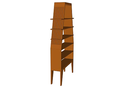 Brown Wooden Bookcase With Tiered Shelves And Simple Modern Interior Design 3d model