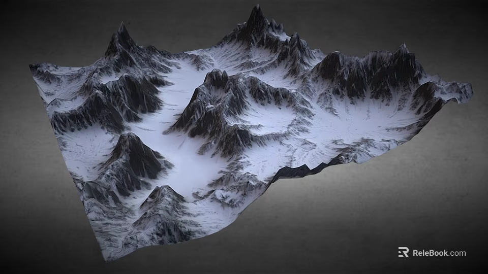 Scenic Garden Landscape With Snowy Mountain Peaks And Snow Covered Terrain 3d model 