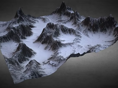 Scenic Garden Landscape With Snowy Mountain Peaks And Snow Covered Terrain 3d model