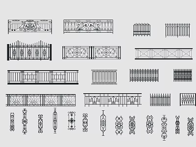 Different Types of Ornate Fence Designs With Intricate Patterns And Rail Structures 3d model