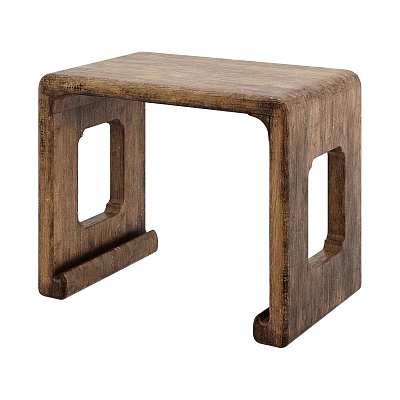 Modern Brown Wooden Stool Featuring Square Seat And Hollow Side Details 3d model