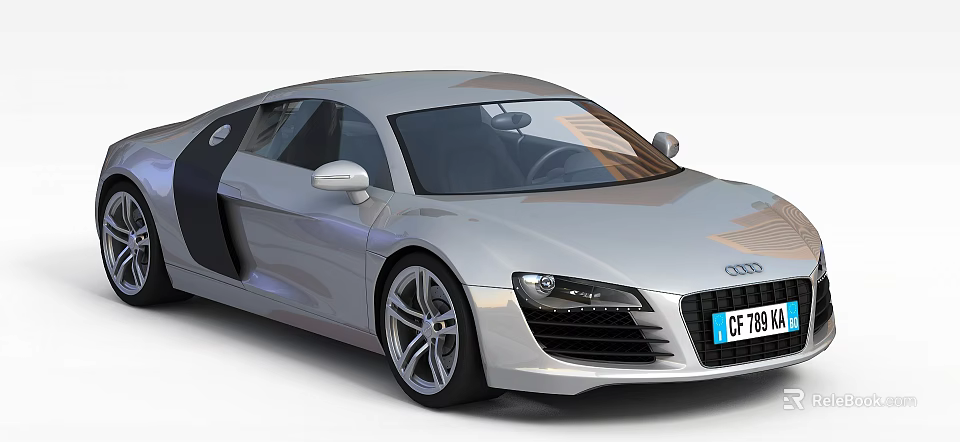 Silver Audi Sports Car With Streamlined Body LED Headlights And Alloy Wheels 3d model 