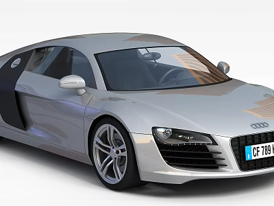 Silver Audi Sports Car With Streamlined Body LED Headlights And Alloy Wheels 3d model