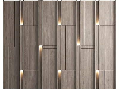 Modern Wooden Accent Wall With Vertical Panels And Built-in Lighting Elements 3d model