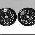 Two Black Decorative Round Ceiling Light Panels With Intricate Hollow Star Patterns