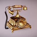 Vintage Golden Rotary Dial Telephone With Wooden Handset And Classic Design