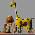 Yellow Giraffe Play Structure With Brown Spots And Orange Tower For Kids Playing