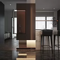 Modern Dark Tone Living Room Interior With Built In Large TV And Luxury Cozy Furniture