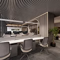 Modern Public Office Space Open Layout With Workstations Gray Chairs Green Plants And Wooden Decor