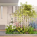 Garden Courtyard Featuring Lattice Screen Stone Steps And Colorful Flower Plants