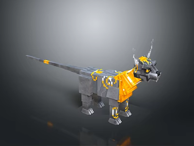 Mechanical Dinosaur Game Movie Character With Gray Yellow Armor And Horned Design 3d model