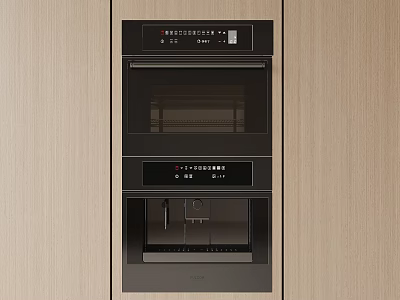 Modern Kitchen Interior with Built in Double Black Appliances and Wooden Cabinets 3d model