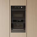 Modern Kitchen Interior with Built in Double Black Appliances and Wooden Cabinets