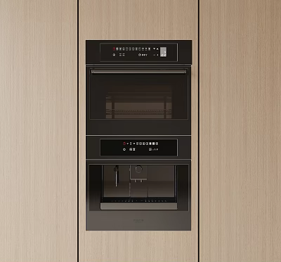 Modern Kitchen Interior with Built in Double Black Appliances and Wooden Cabinets 3d model