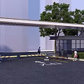 Entrance Gate For Real Estate Marketing Center With Glass Curtain Walls Pillars Canopy And Greenery