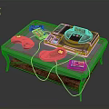 Vintage Gaming Console With Dual Controllers And Game Cartridges On Table 3d model