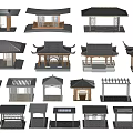 Traditional Chinese Architectural Models With Various Roof Designs And Wooden Structures