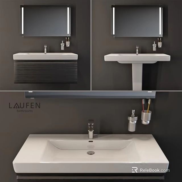 Modern Bathroom Washbasin With Mirror Faucet Wall Mounted And Pedestal Designs 3d model 
