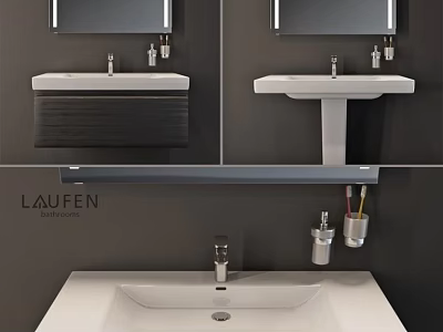 Modern Bathroom Washbasin With Mirror Faucet Wall Mounted And Pedestal Designs 3d model
