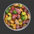 White Decorative Bowl With Snowflake Pattern Filled Colorful Gold Green Pink Wrapped Candies