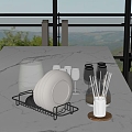 Modern Kitchen Ornaments Plate Plate Rack Glass Bottle 3d model