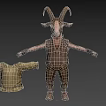 3D Horned Character Model Wearing Vest And Pants With Unfolded Garment