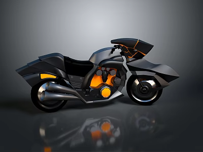 Futuristic Black And Orange Motorcycle With Sleek Streamlined Design And Reflective Surface 3d model