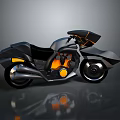 Futuristic Black And Orange Motorcycle With Sleek Streamlined Design And Reflective Surface