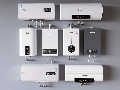Midea Water Heaters Collection With Various Designs Digital Displays And Control Panels 3d model