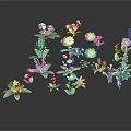 Cartoon Scene with Colorful Flowers Green Leaves Various Shaped Plants and Small Decorative Elements