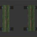 Two Outdoor Benches With Green Wooden Planks Blue Metal Frames And Black Support Blocks
