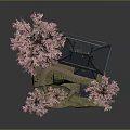 Traditional Japanese Architecture Featuring Black Roof And Surrounding Pink Cherry Blossom Trees