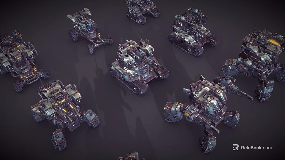 Sci Fi Armored Mechanical Battle Creatures With Intricate Weapon Systems And Tracks 3d model 