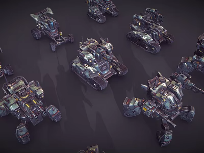 Sci Fi Armored Mechanical Battle Creatures With Intricate Weapon Systems And Tracks 3d model
