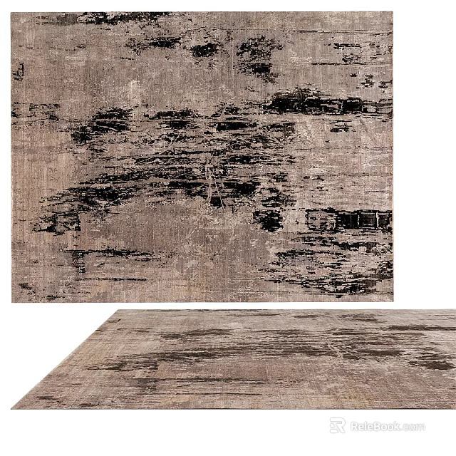 Modern Square Rug With Abstract Gray Black Distressed Artistic Pattern Design 3d model