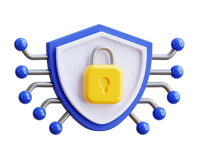 Decorative Ornament Set with Blue Shield Yellow Lock Blue Spheres and Connecting Lines 3d model