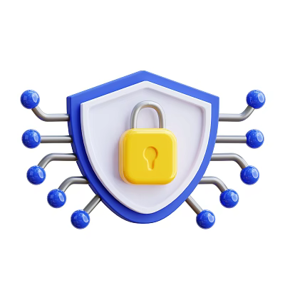Decorative Ornament Set with Blue Shield Yellow Lock Blue Spheres and Connecting Lines 3d model