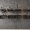 Multiple Modern Kitchen Sinks Arranged on Gray Textured Wall Surface 3d model