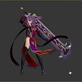 Anime Female Character With Purple Hair Red Purple Outfit And Ornate Greatsword