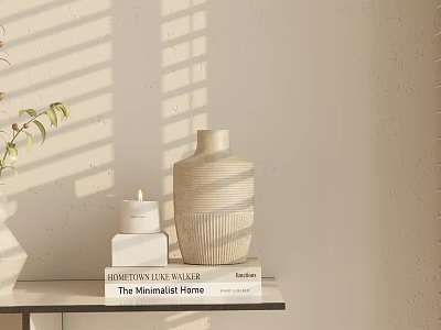 Minimalist Decorative Ornaments Set With Textured Ceramic Vase Candle And Books 3d model