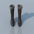 Brown Leather Boots With Gray Fur Trim On Light Blue Background And Reflection 3d model