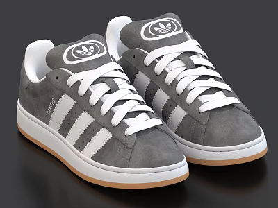 Gray Sneakers Featuring White Laces Stripes Brand Logo And Light Brown Sole 3d model